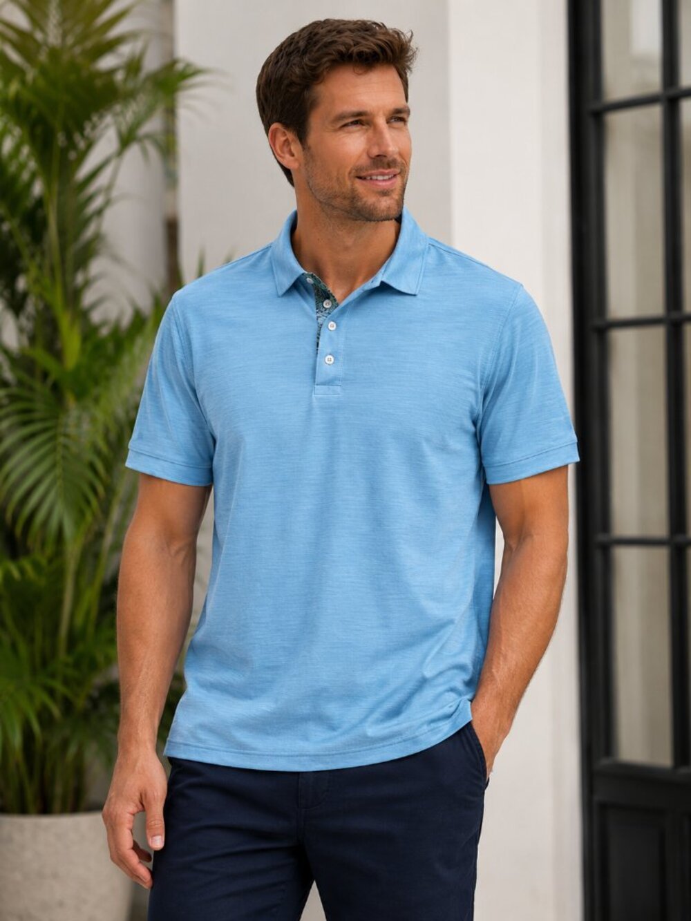 G-III Men’s Blue Cotton Polo Shirt Havana Floral Accent Size L